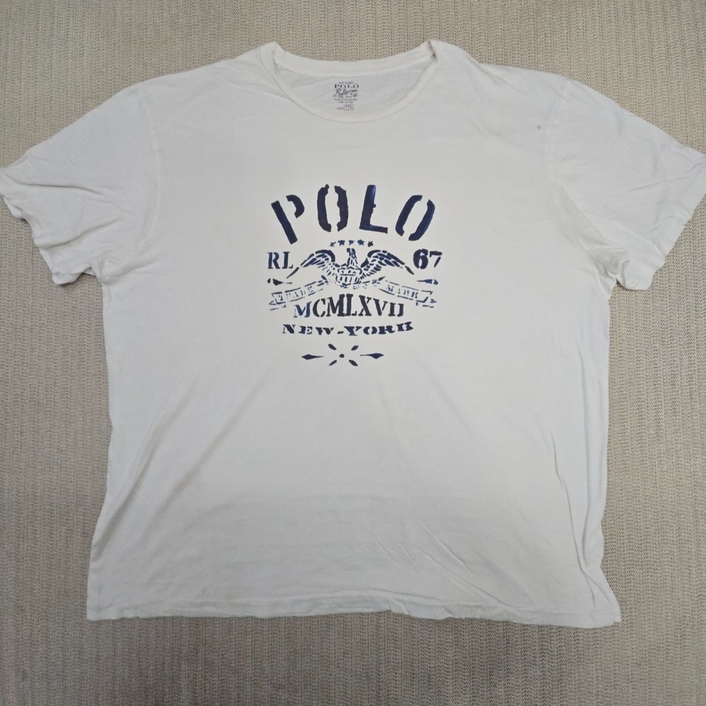 Polo Ralph Lauren Shirt Mens 2XL XXL White Crewneck Graphic Tee Short Sleeve